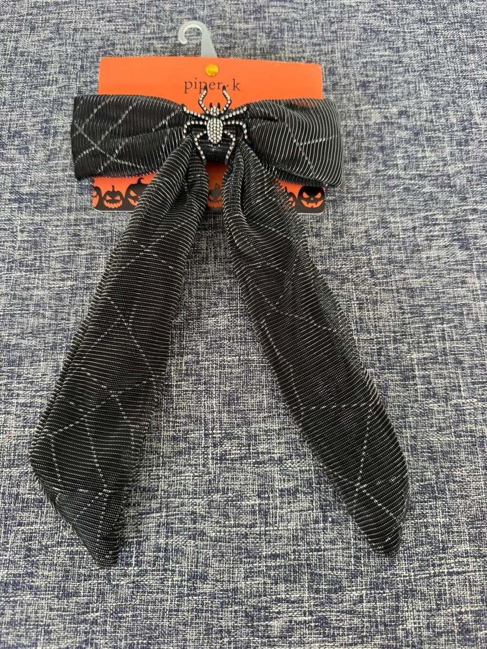 Piper K Black Spider Hair Bow Rhinestone Accent